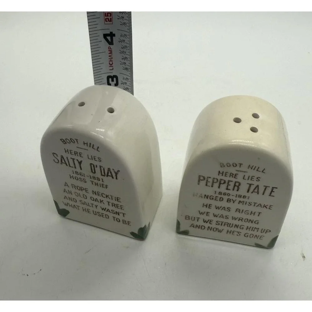 Vintage Boot Hill Tombstone Salt Pepper Shakers Salty O'Day Pepper Tate Japan